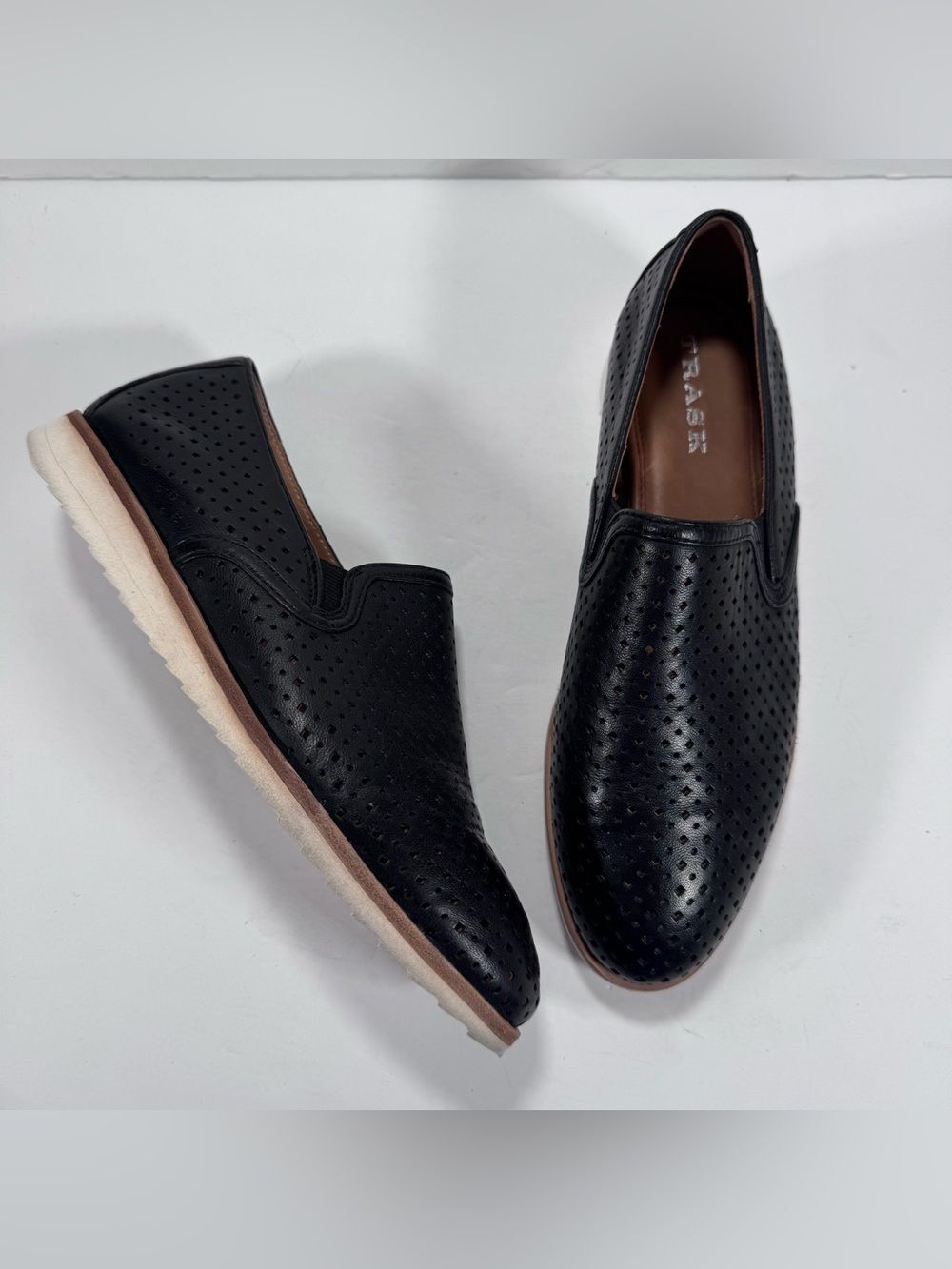Trask Andi Black Perforated Italian Sheepskin Leather Slip On Shoes Women 8M